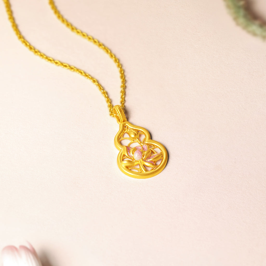 'Jiuhua Mountain' 24K Gold Pendant Lotus Flower Gourd A0414665