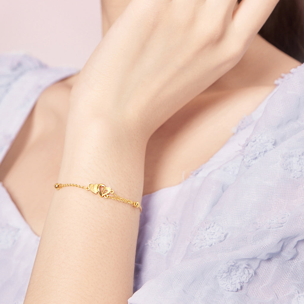 999 24K Gold Chain Bracelet Heart 2.83-3.23g A0710571