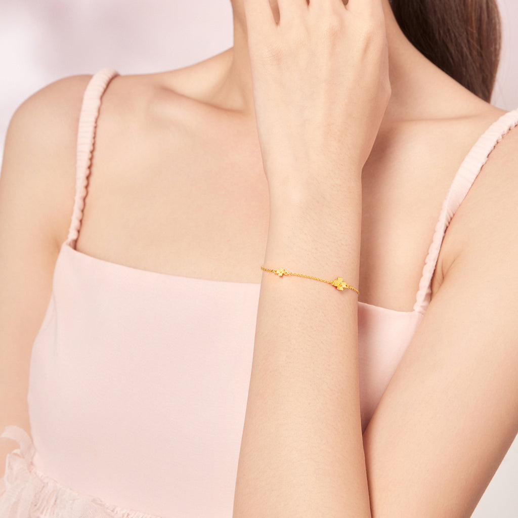 24K Gold Chain Bracelet Clover 2.31-2.71g 16-19cm A0710814
