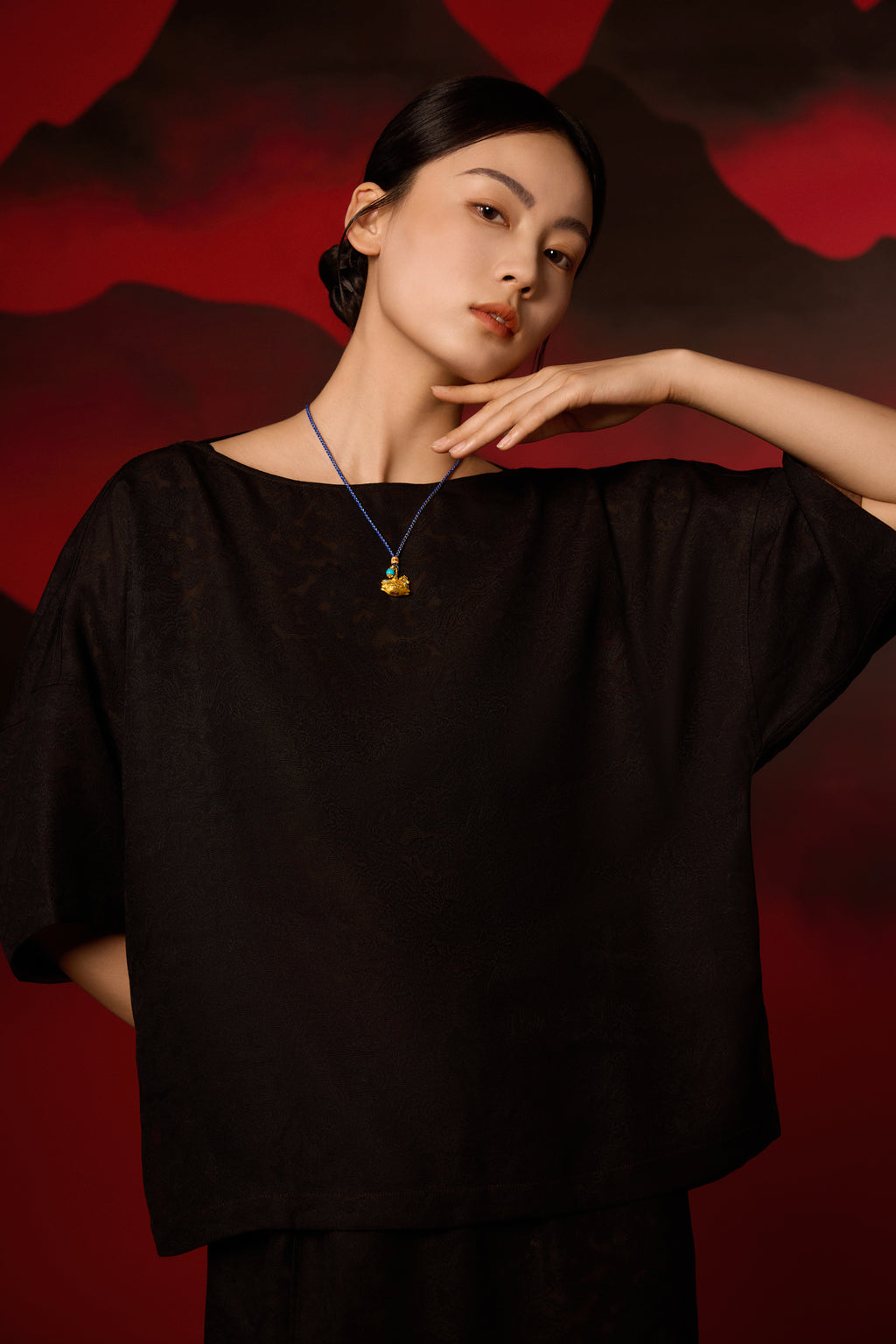 "Chinese Culture Collection - Dan Qing" 24K Gold Pendant Braided Rope Diamond 0.0024ct Turquoise 5.8-6.3mm   Horse 15-18g W0436252