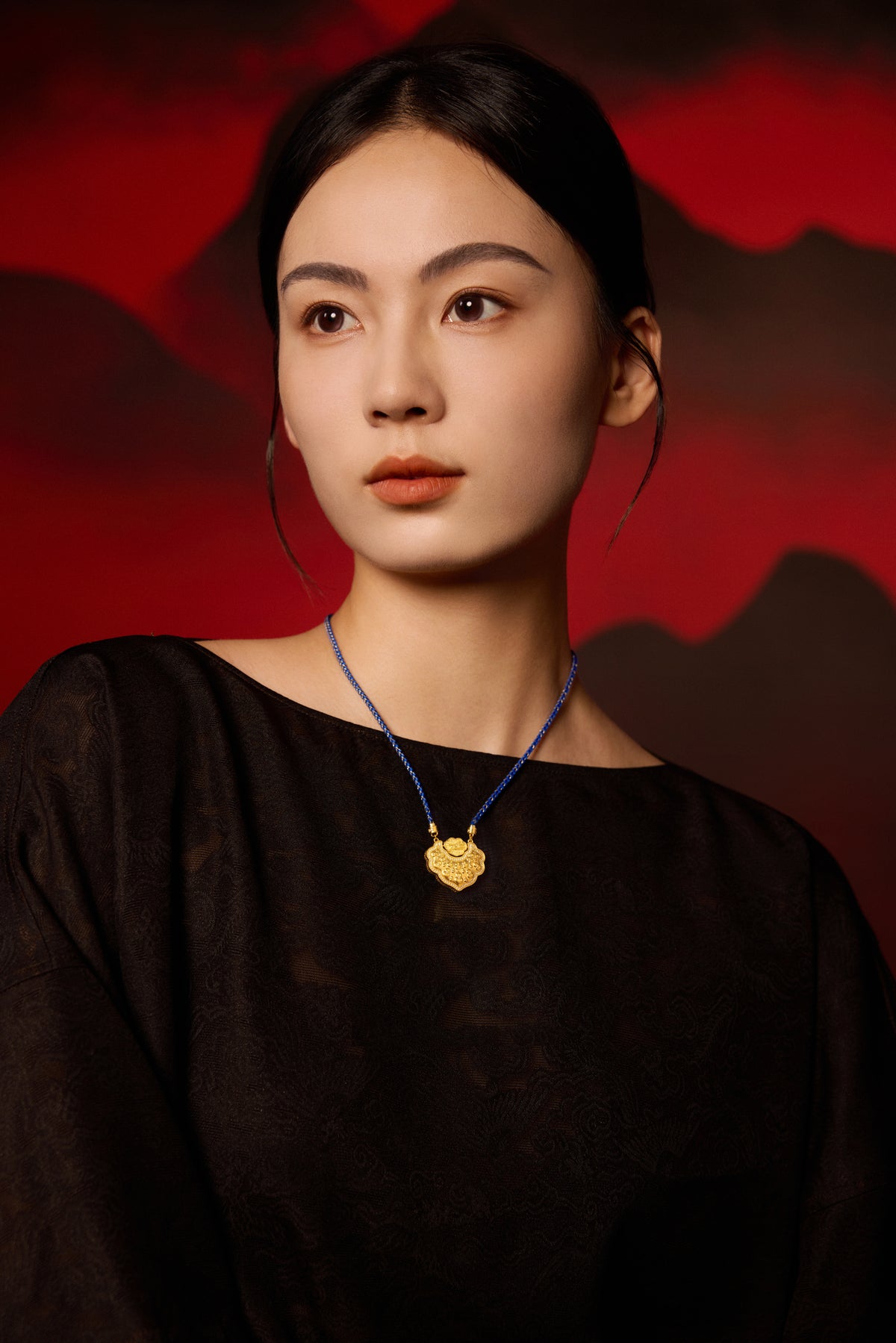 "Chinese Culture Collection - Dan Qing" 999 24K Gold String Pendant Diamond 0.0037ct Garnet 0.006ct Ruyi 32-37g W0449935