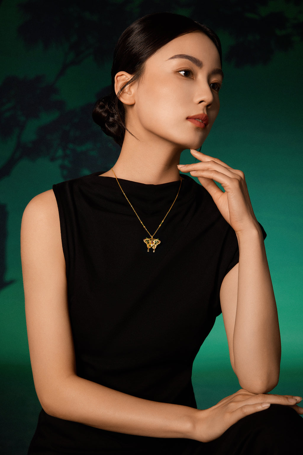 "Chinese Culture Collection - Dan Qing"999 24K Gold Pendant Necklace 0.0029ct 2*3mm 3*4mm Butterfly 13-16g W0649934