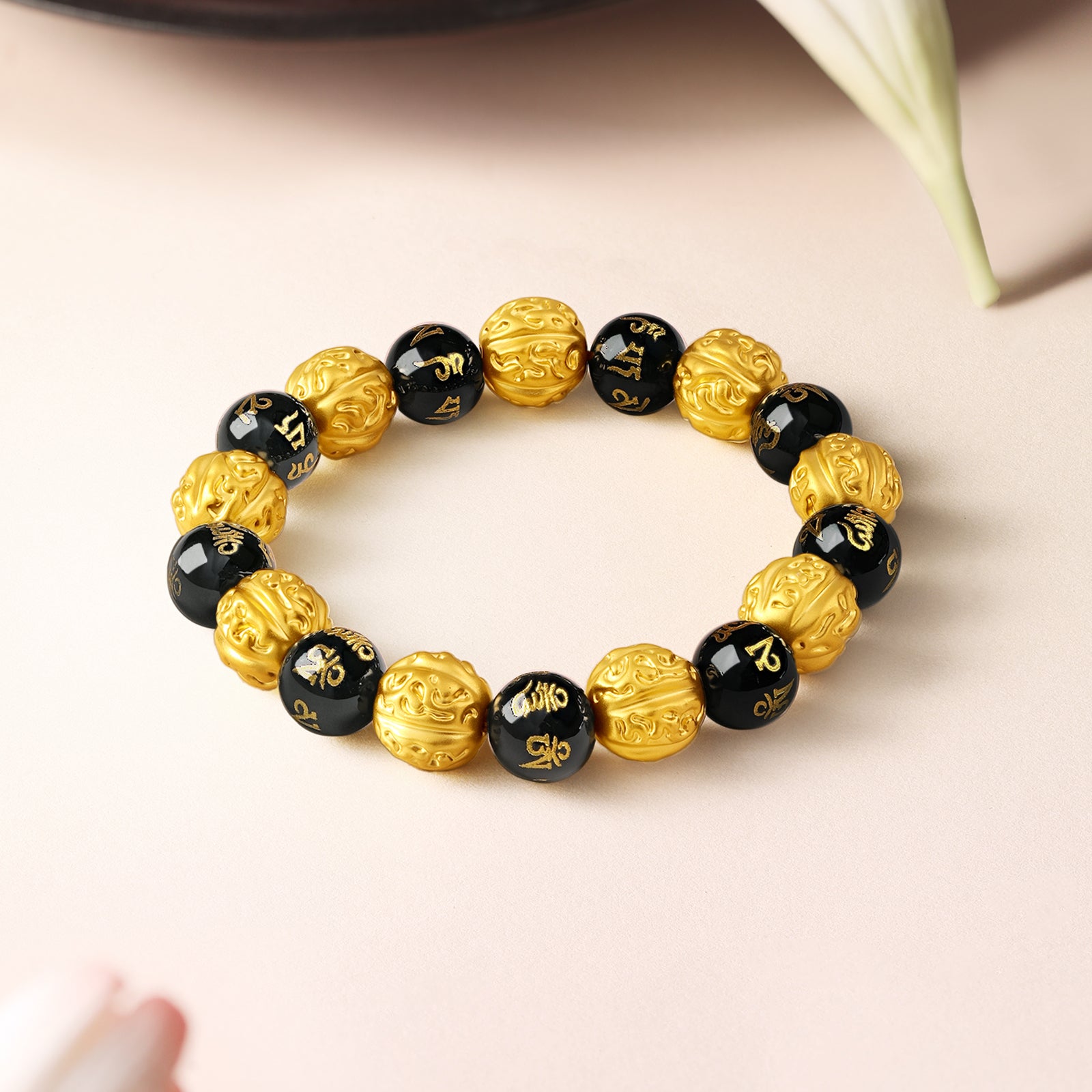 Jiuhua Mountain' 24K Gold Beaded Bracelet Agate Mudras A1914675