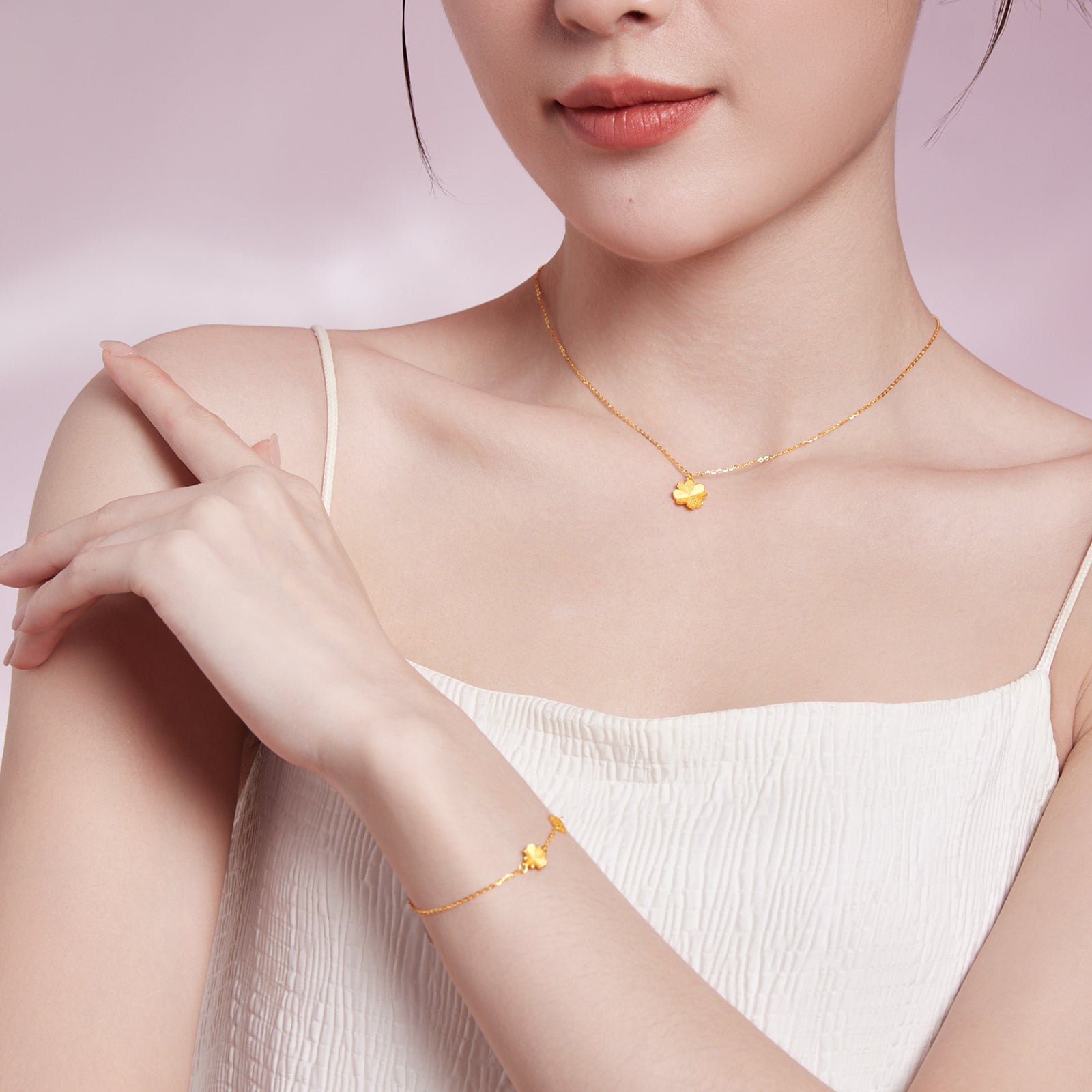 24K Gold Chain Bracelet Clover 1.9-2.4g 16-19cm A0711666