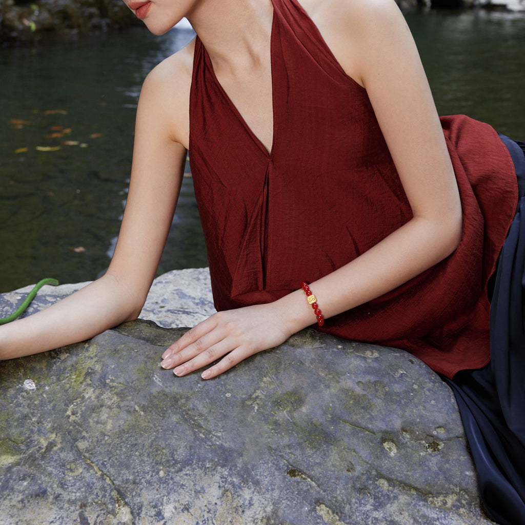 九華山 24K 金珠手鍊 瑪瑙 地藏菩薩 A1914667