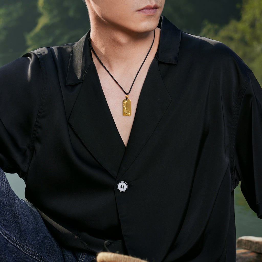 'Jiuhua Mountain' 999.9 24K Gold Pendant Necklace Ksitigarbha Bodhisattva A0414669