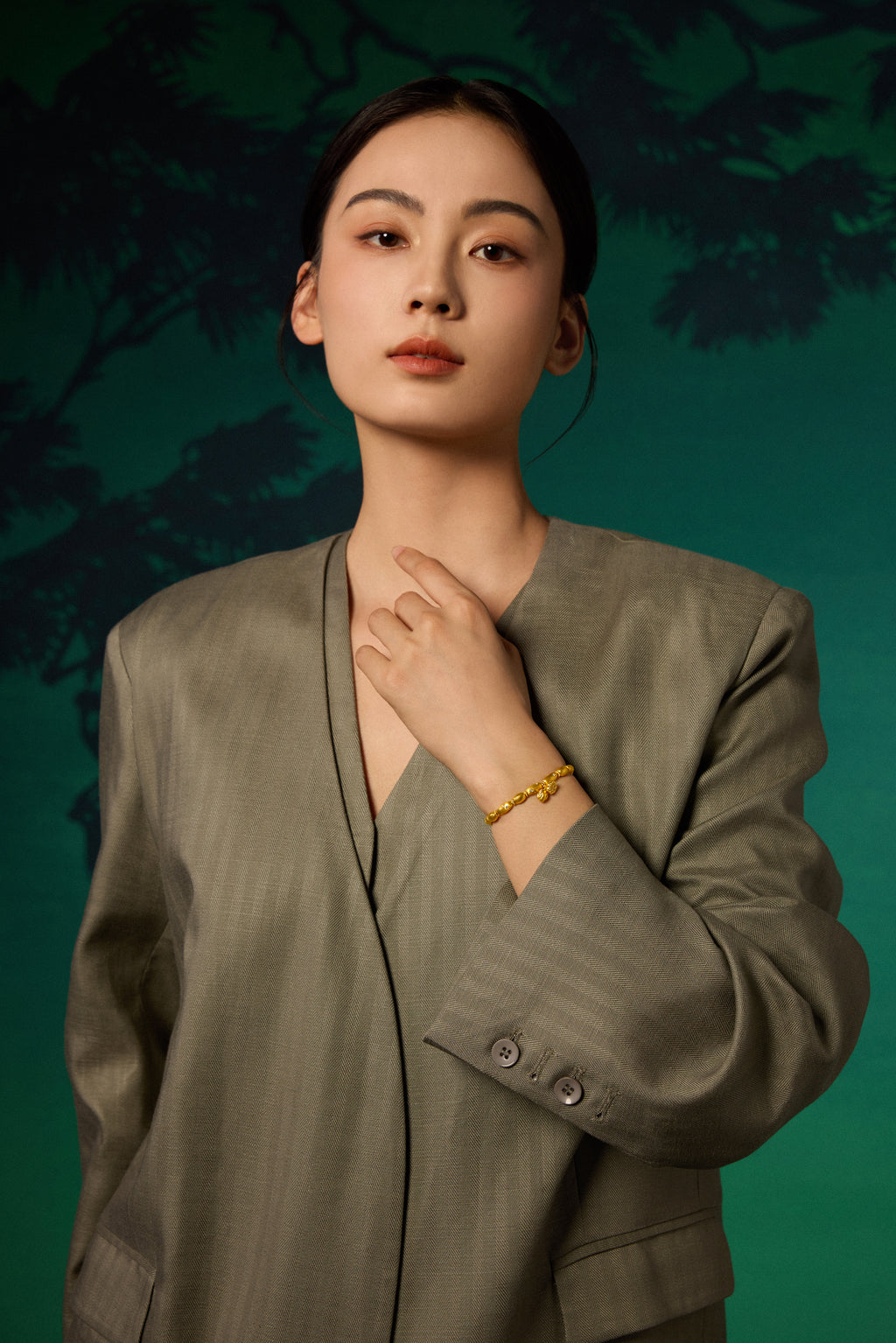 "Chinese Culture Collection - Dan Qing" 24K Gold Beaded Bracelet Diamond 0.0086ct Lotus Seedpod 25.2-30.2g W1936316