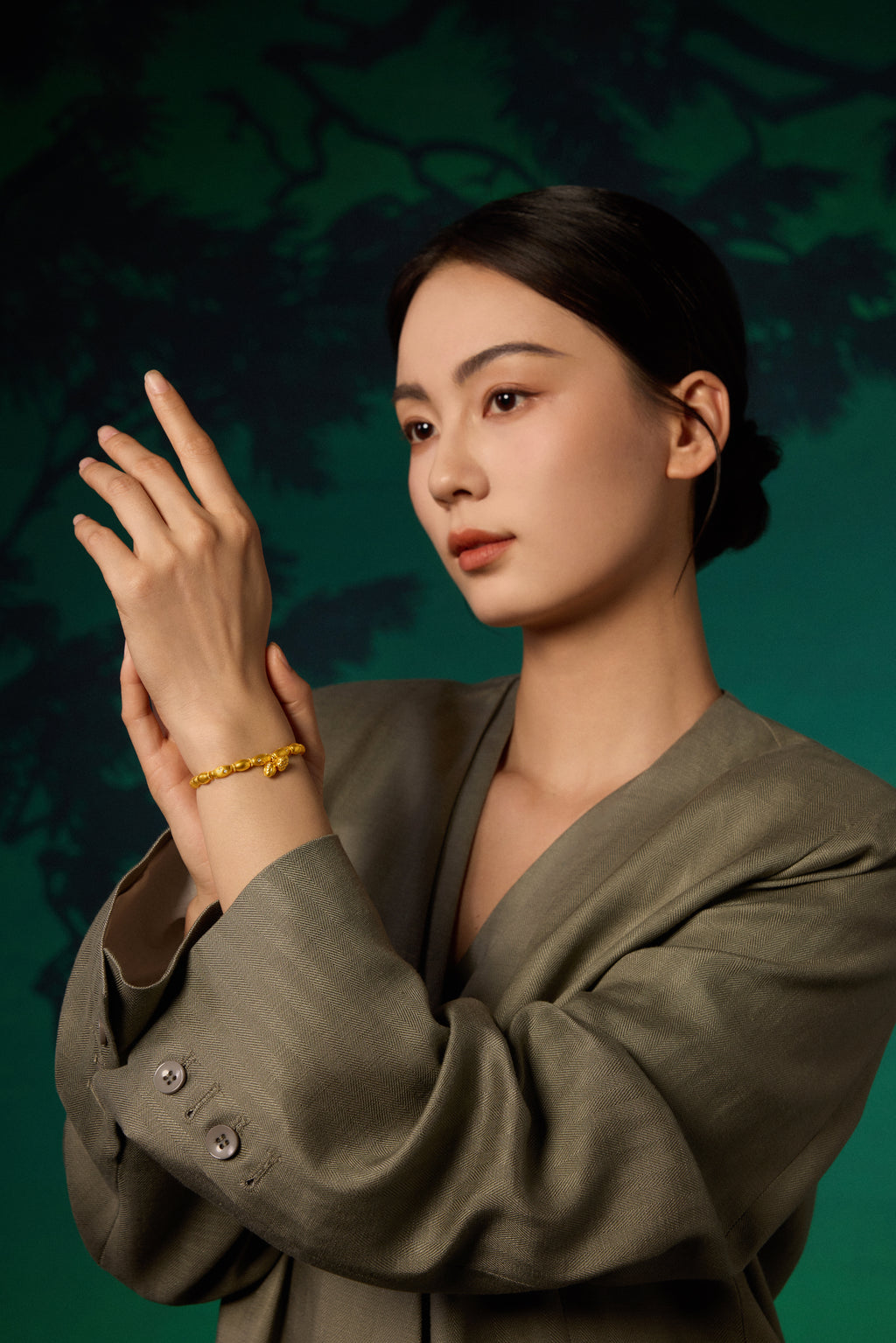 "Chinese Culture Collection - Dan Qing" 24K Gold Beaded Bracelet Diamond 0.0086ct Lotus Seedpod 25.2-30.2g W1936316