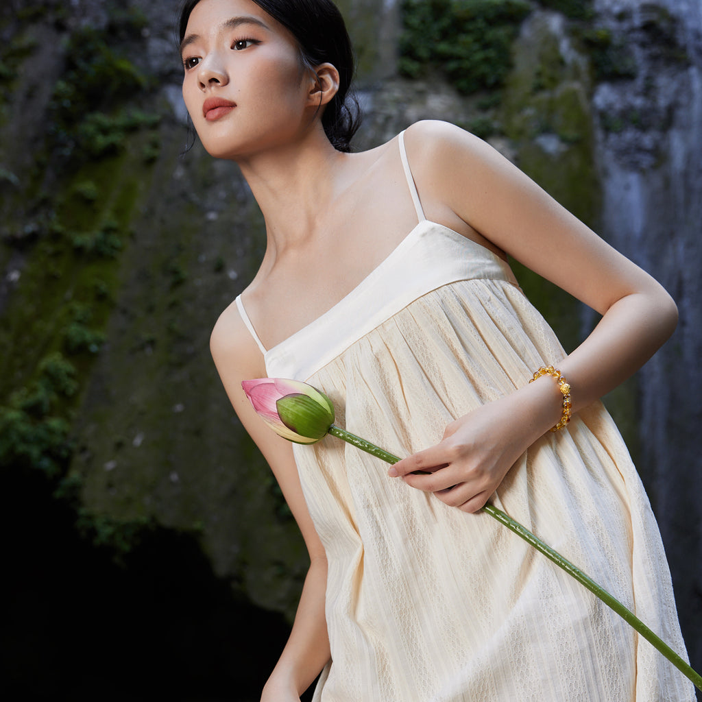 Jiuhua Mountain'24K Gold Beaded Bracelet Citrine Buddhist Scripture A1914656