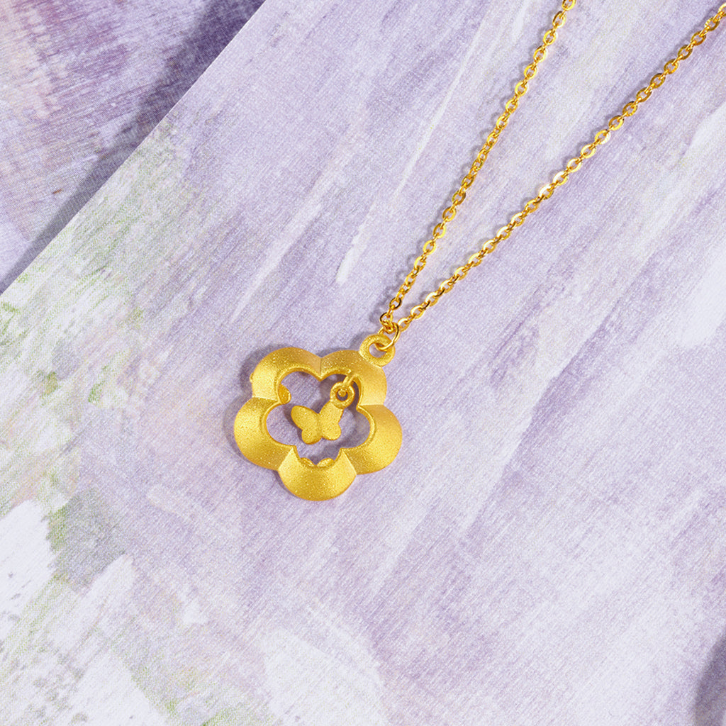 999 24K Gold Pendant Necklace Flower 3.9-4.2g A0613805