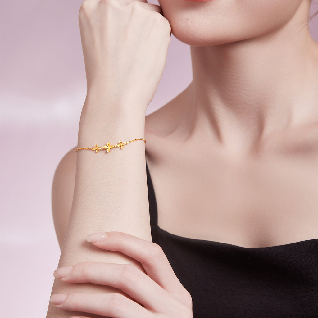 999 24K Gold Chain Bracelet Flower 1.93-2.23g A0711672
