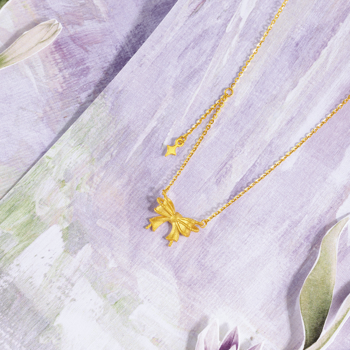 "Fantasy Forest" 999 24K Gold Pendant Necklace Bow 3.6-3.9g A0613907