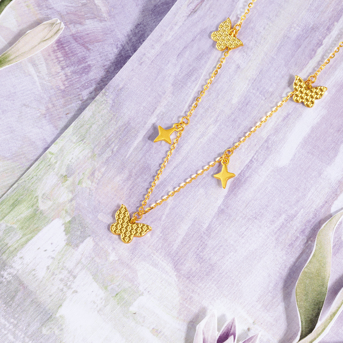 "Fantasy Forest" 24K Gold Pendant Necklace Butterfly 4.8-5.2g A0613912