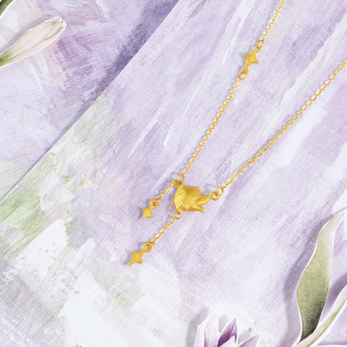 "Fantasy Forest" 999 24K Gold Pendant Necklace Flower 4.1-4.4g A0613874