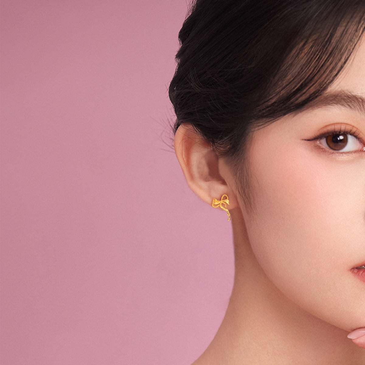 "Girl's Worries" 24K Gold Earrings Bow 1.4-1.8g A0915494
