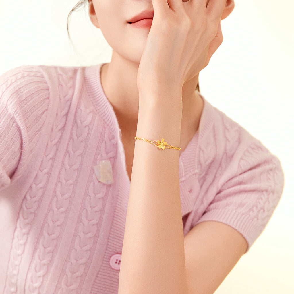 "Infinite" 24K Gold Chain Bracelet Flower 2.4-3g A0710854