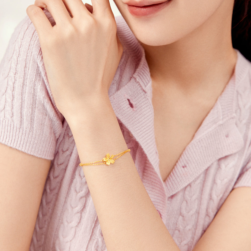 "Infinite" 24K Gold Chain Bracelet Flower 2.4-3g A0710854