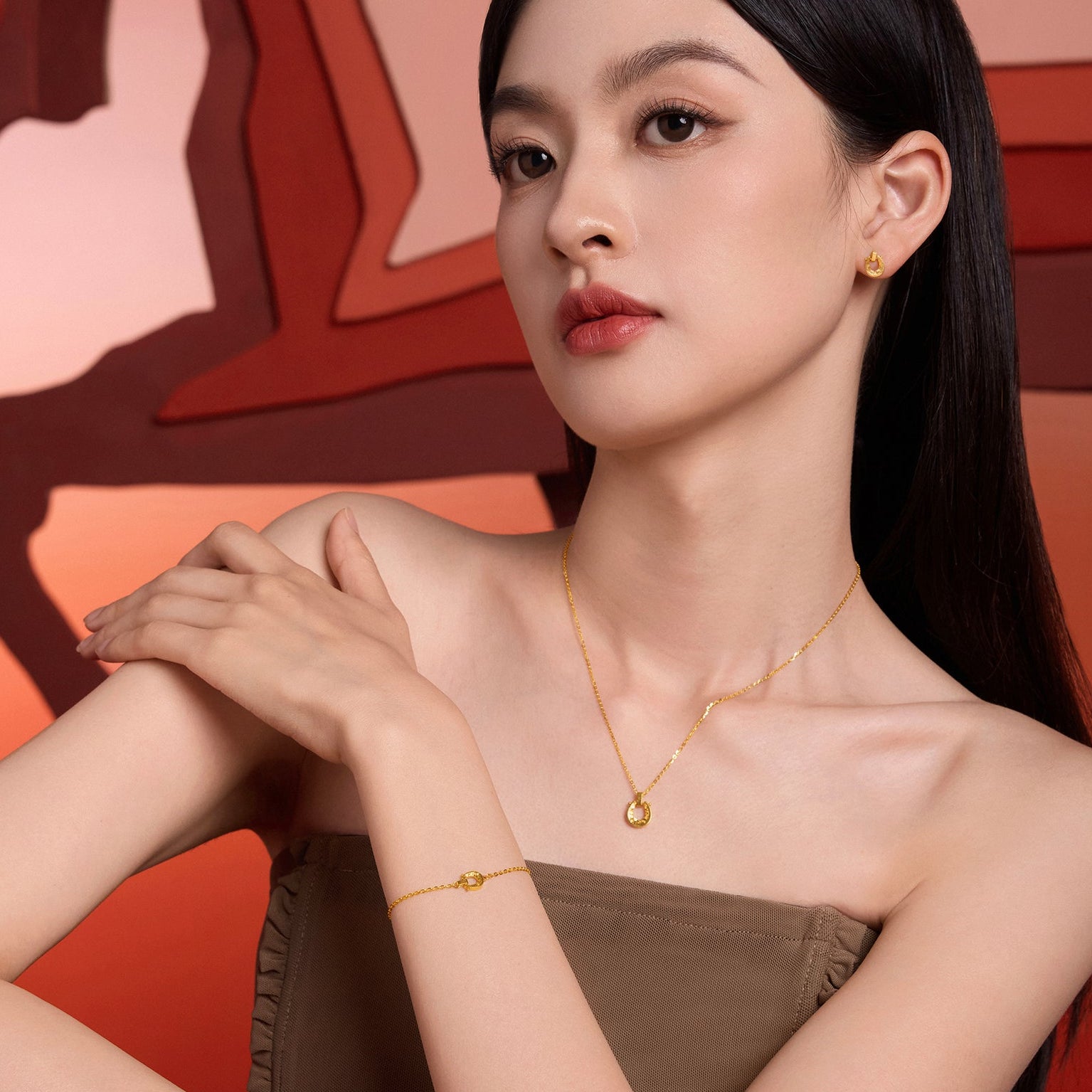 'Year of the Horse'  24K Gold Pendant Necklace/Bracelet/Stud Earrings Horseshoe A0615537 A0615538 A0615539