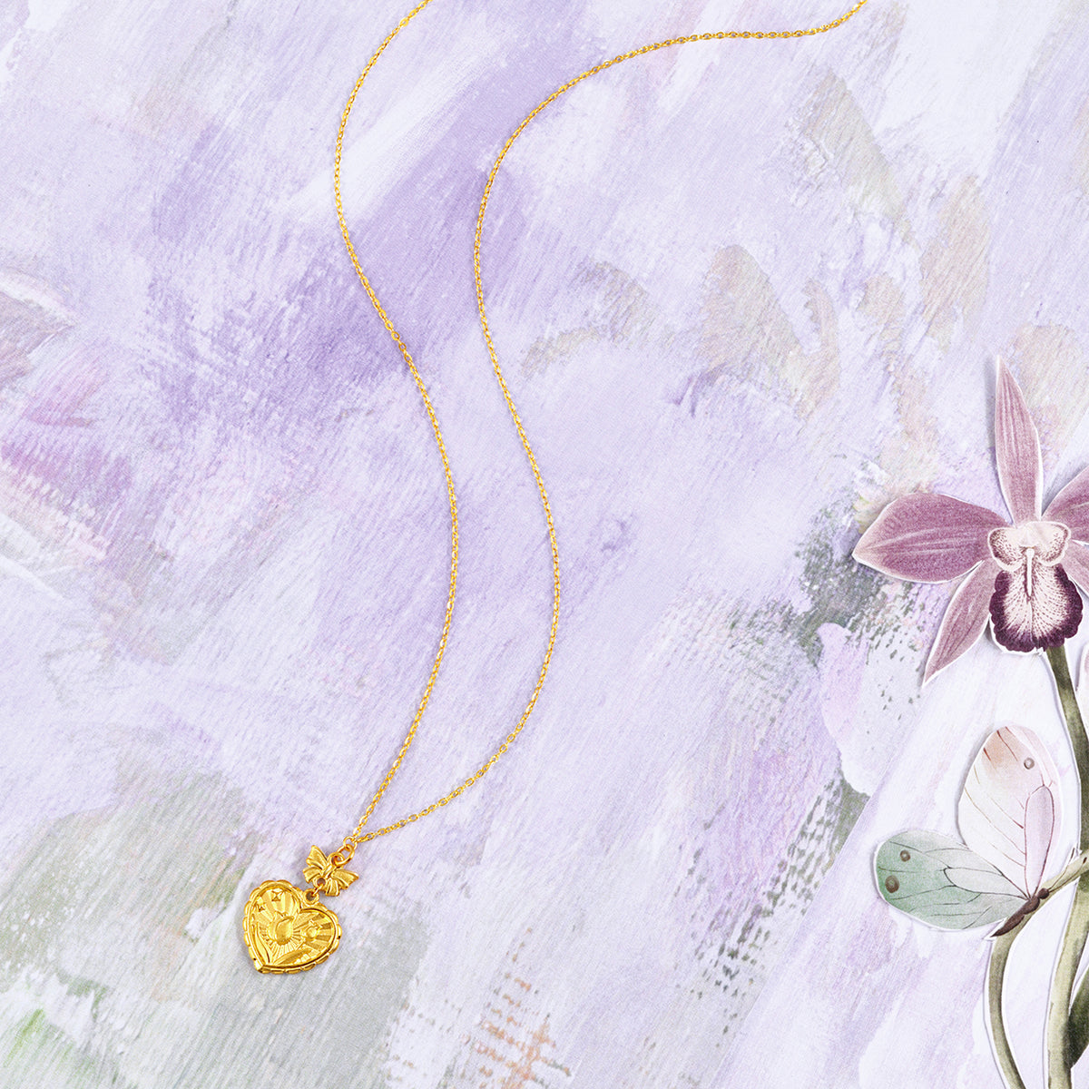"Fantasy Forest" 999 24K Gold Pendant Necklace Heart 4.85-5.25g A0613860