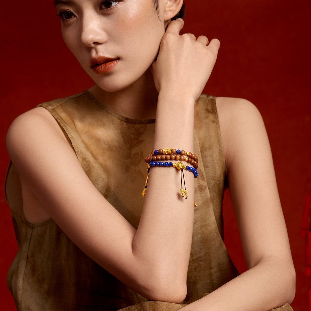 九華山' 24K金珠手鍊 青金石檀木珠 地藏菩薩 J1915327