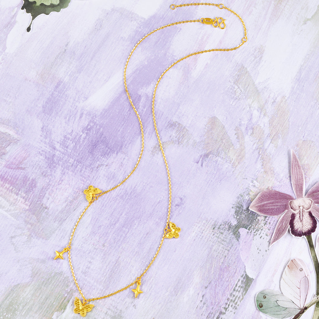 "Fantasy Forest" 24K Gold Pendant Necklace Butterfly 4.8-5.2g A0613912