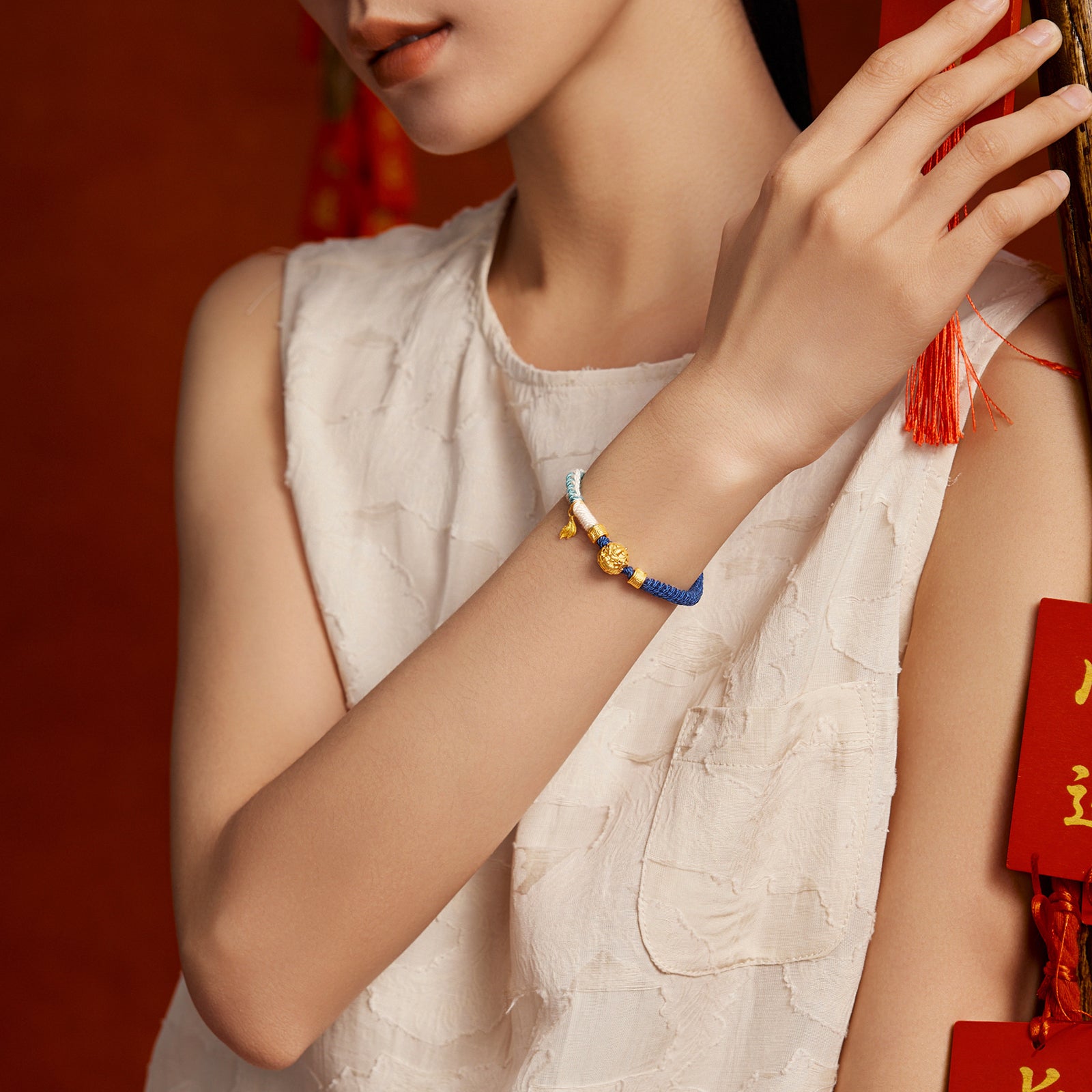 "Jiuhua Mountain" 24K Gold String Bracelet Ksitigarbha's Mount Diting A1715506