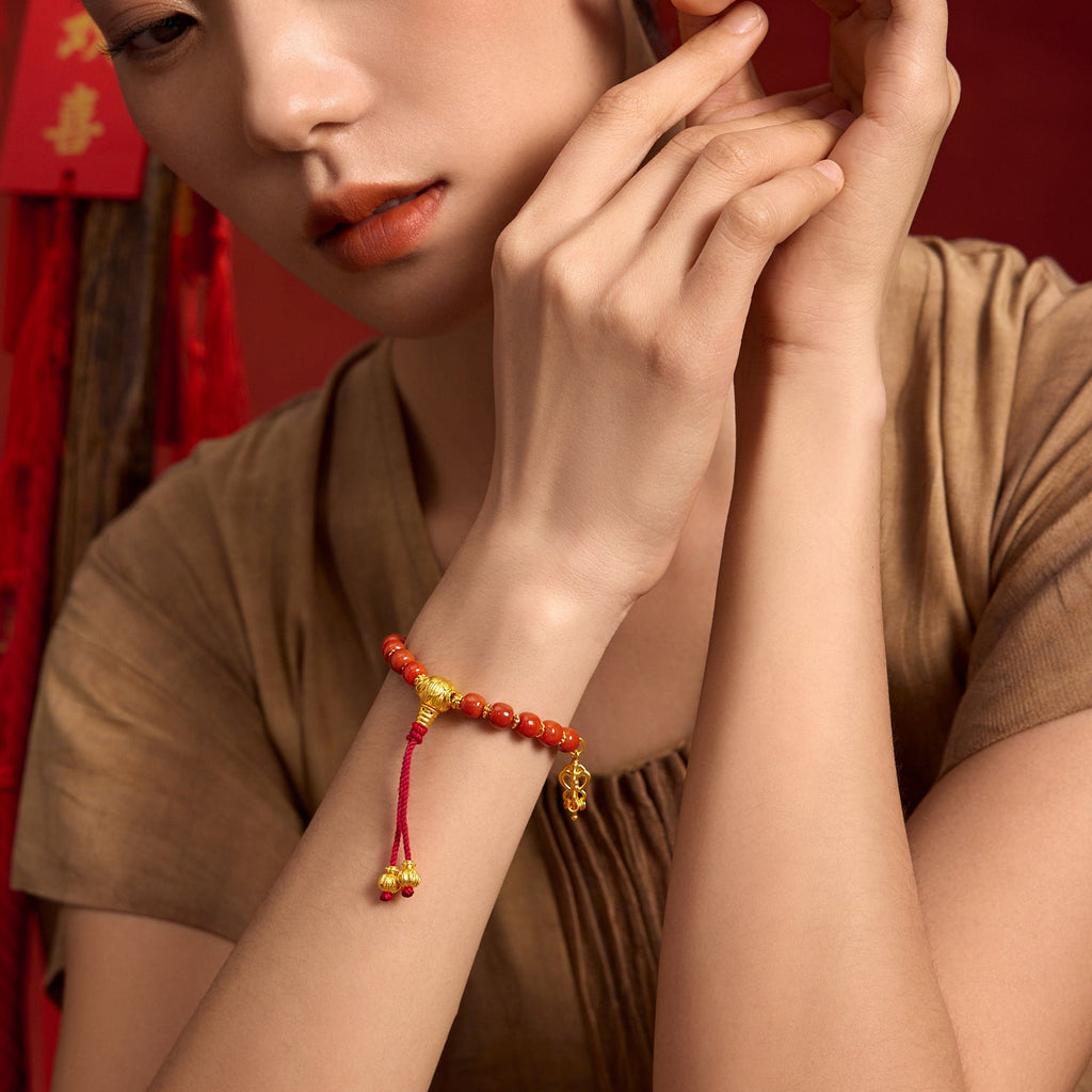 九華山 24K 金珠手鍊 瑪瑙綠松石 地藏菩薩法器 J1915328