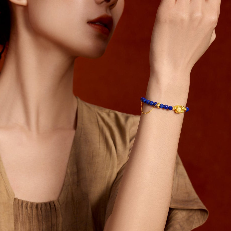 九華山' 24K金珠手鍊 青金石金剛杵 J1915264