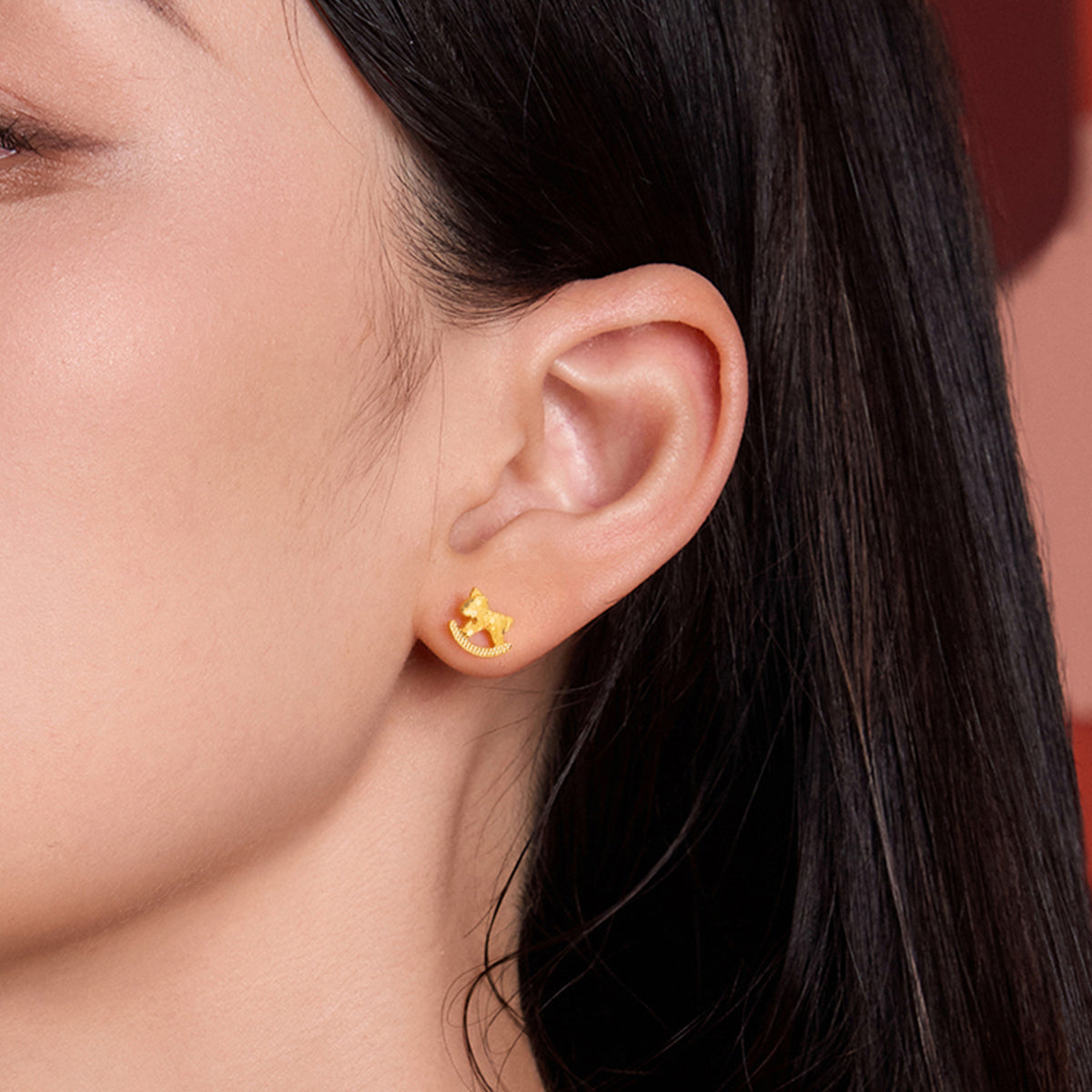 "Chinese Zodiac Horse" 24K Gold Earrings Horse 0.8-1.3g A0923805
