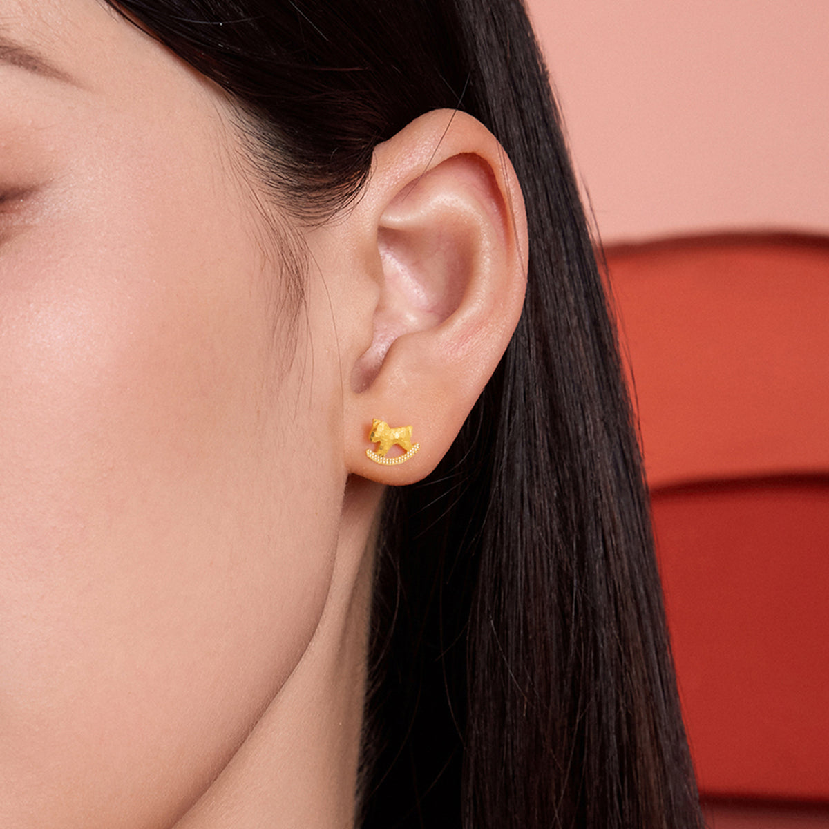 "Chinese Zodiac Horse" 24K Gold Earrings Horse 0.8-1.3g A0923805