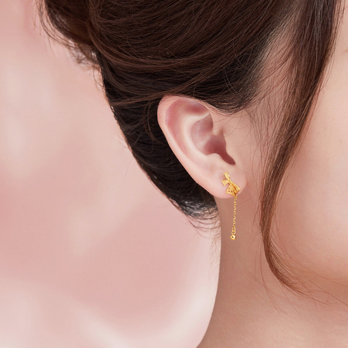 999 24K Gold Earrings Bow 1.8-2.2g A0912513