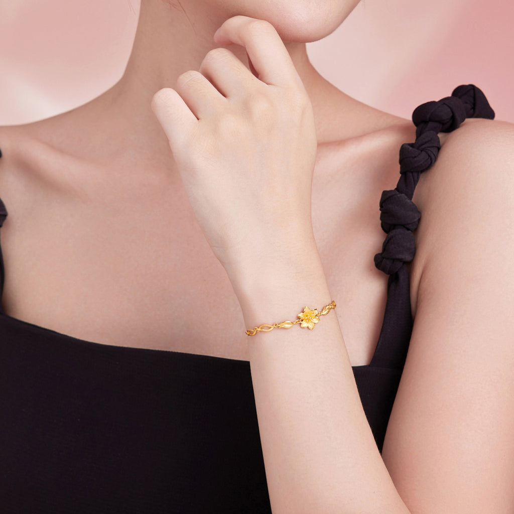 999 24K Gold Chain Bracelet Flower 4.3-4.9g A0712514
