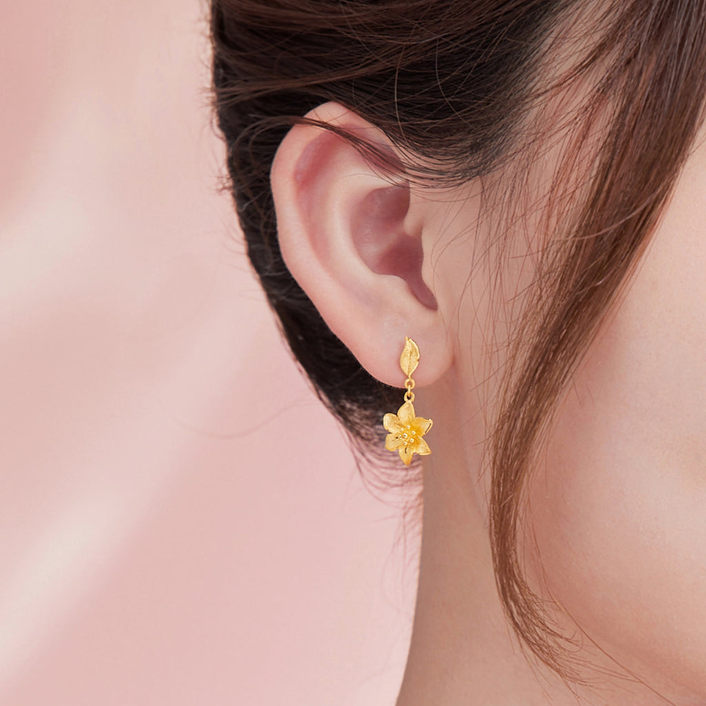 999 24K Gold Earrings Flower 3.9-4.4g A0912515