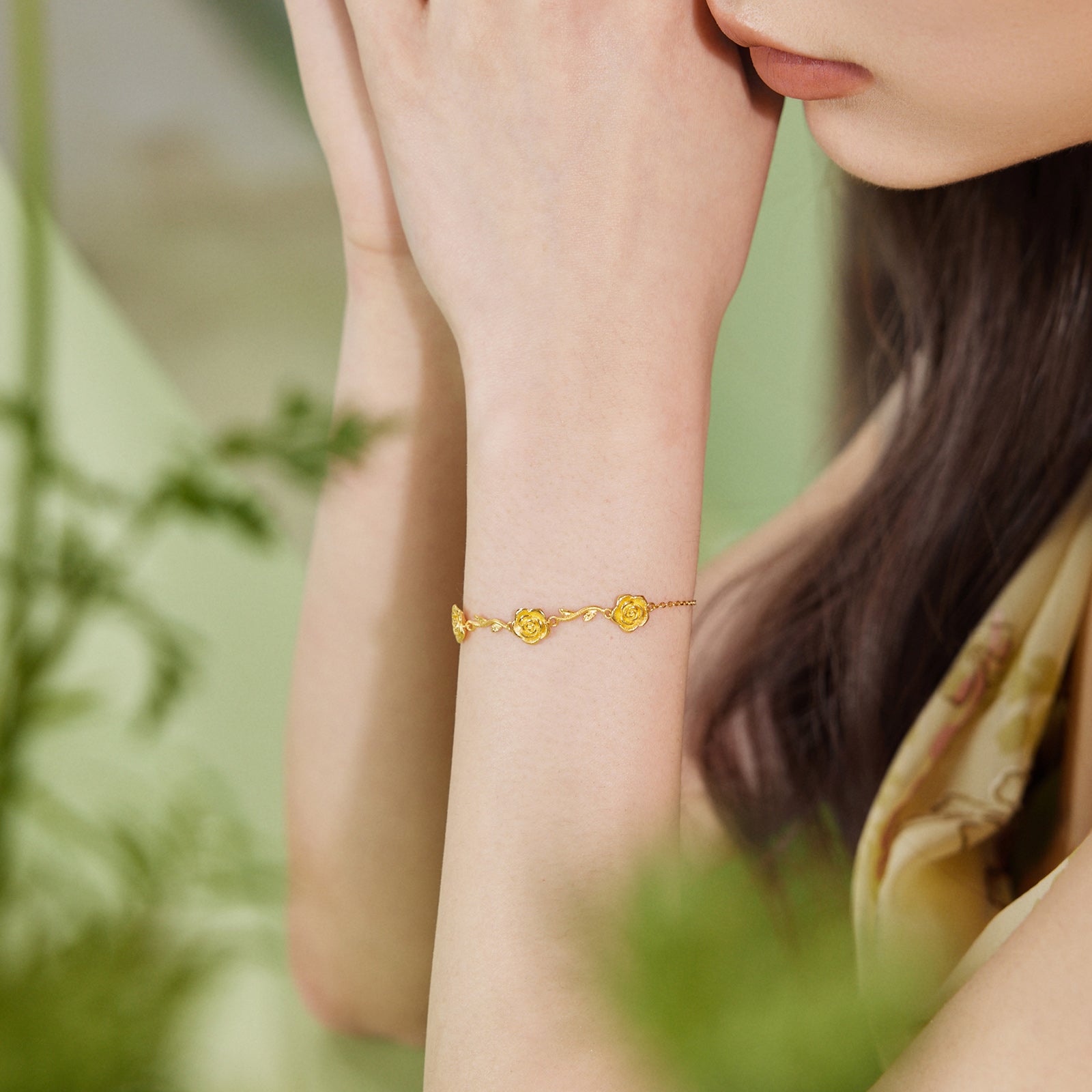 "Annie's Garden" 24K Gold Chain Bracelet Flower 3.5-4g A0713012