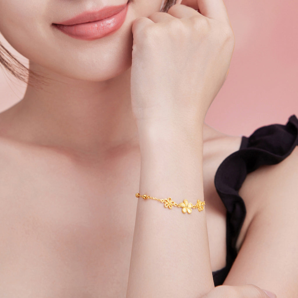 999 24K Gold Chain Bracelet Flower 4.2-4.7g A0712526