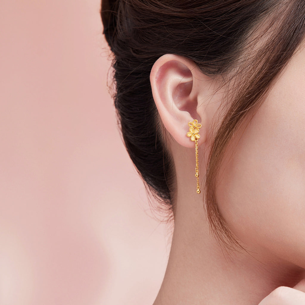 999 24K Gold Earrings Flower 3.4-3.8g A0912528