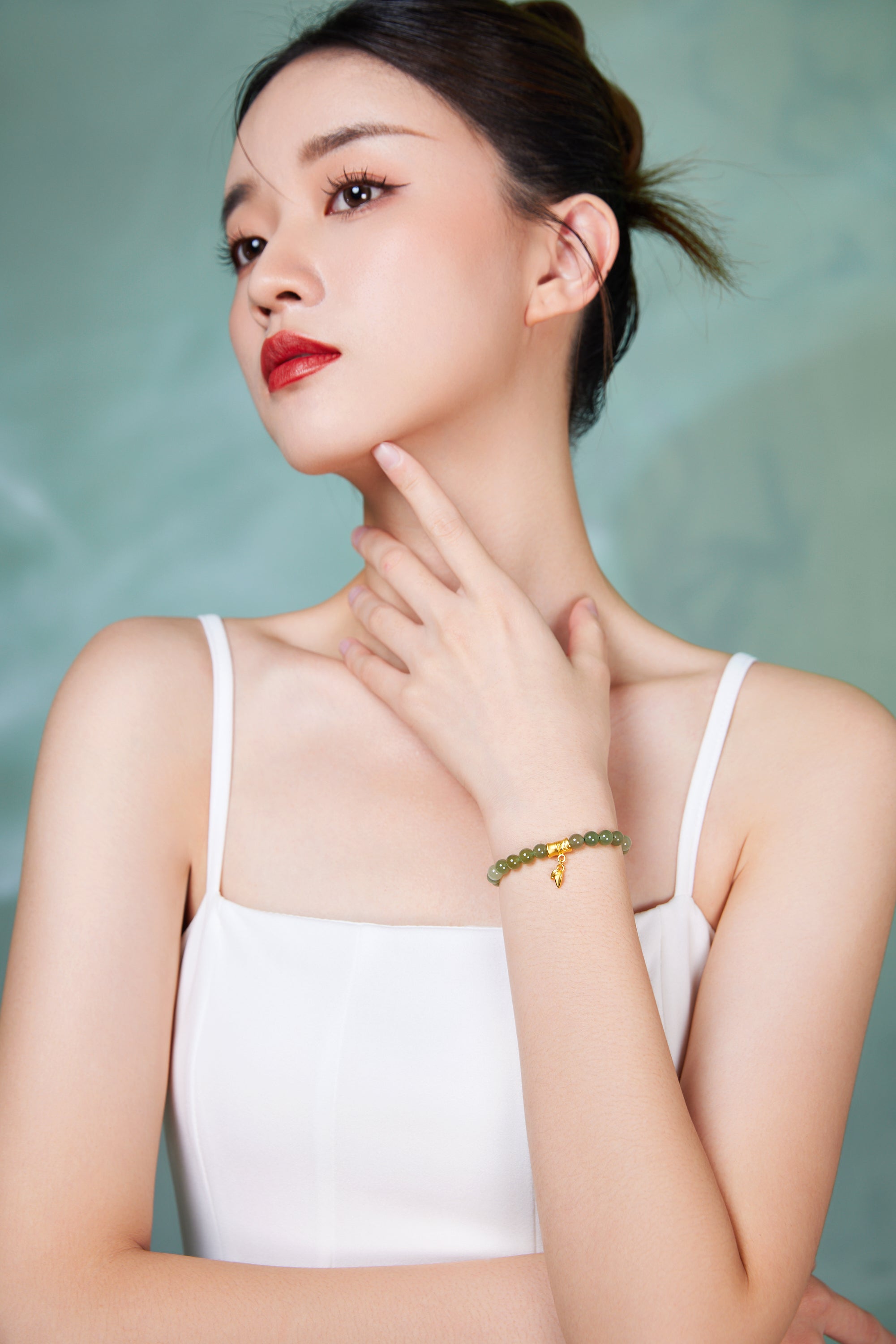 24K Gold Beaded Bracelet 5.7-6.2mm Bamboo 0.55-0.65g Y1910807