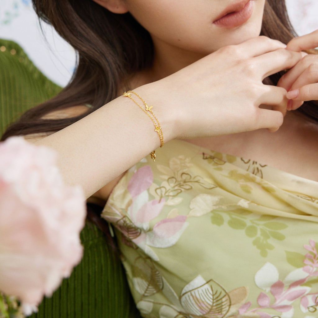 "Annie's Garden" 999 24K Gold Chain Bracelet Flower 2.6-2.9g A0713018