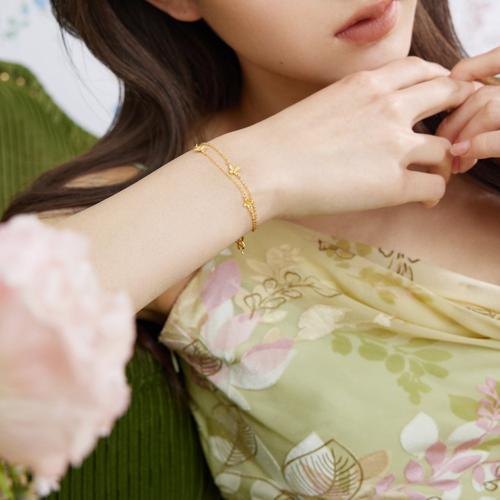 "Annie's Garden" 999 24K Gold Chain Bracelet Flower 2.6-2.9g A0713018