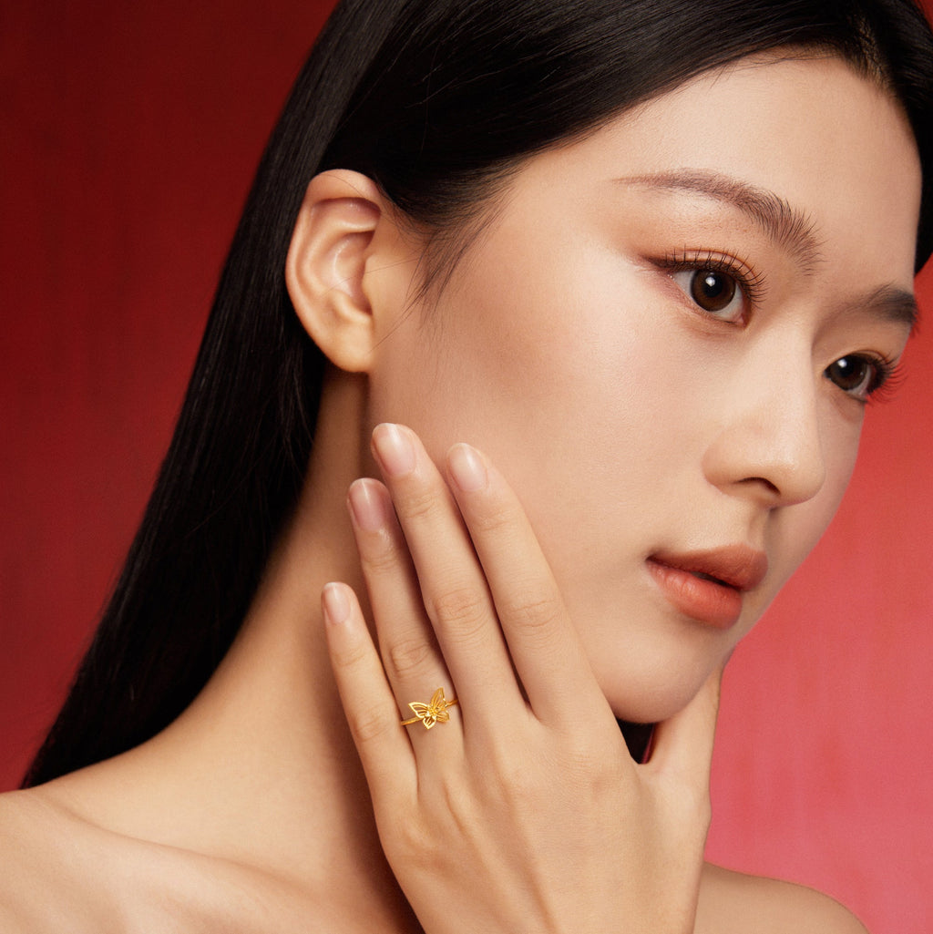 "Princess Wedding" 999 24K Gold Ring Butterfly 1.7-2.5g A0122938