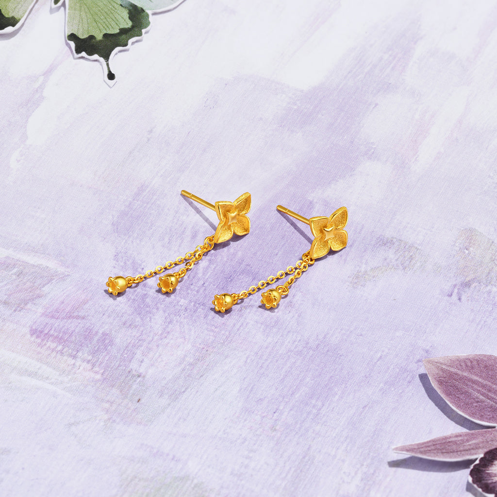 "Fantasy Forest" 999 24K Gold Earrings Clover 2.8-3.1g A0913828
