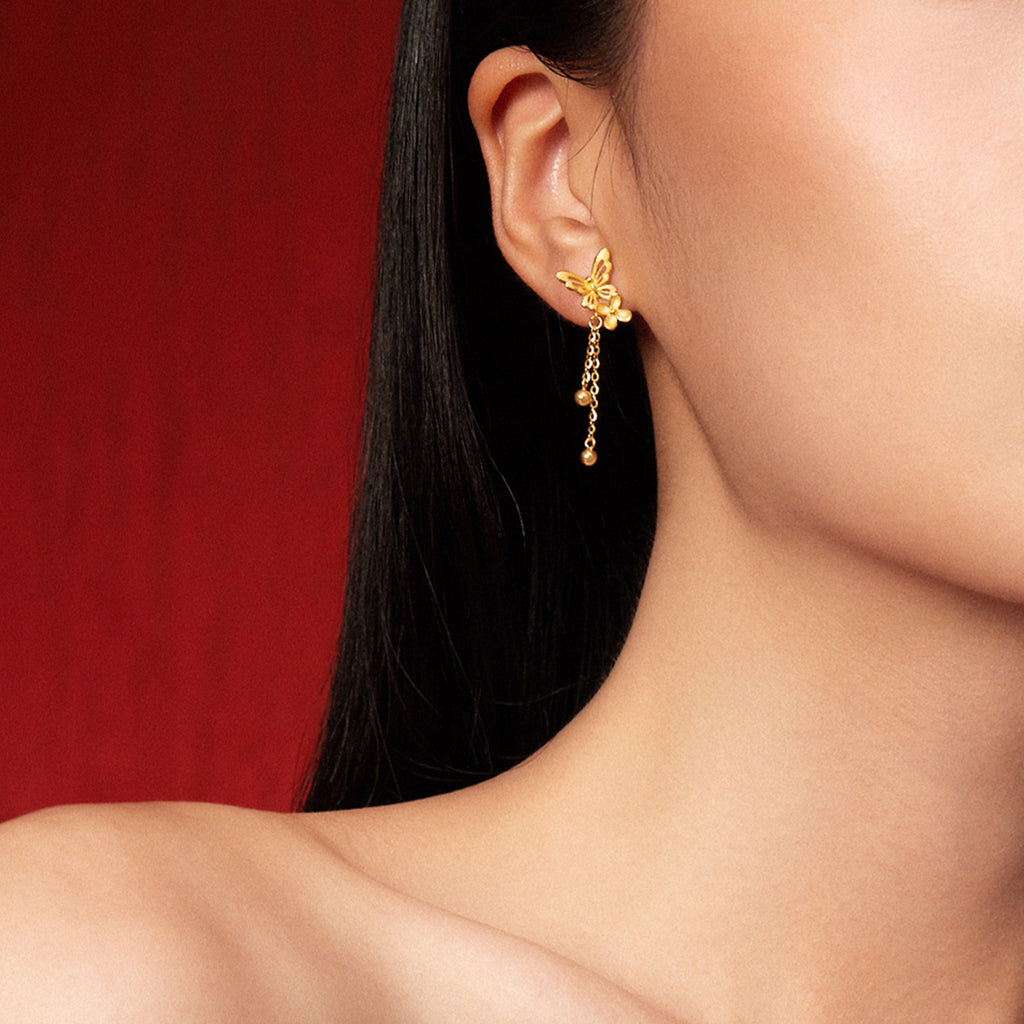 "Princess Wedding" 24K Gold Earrings Butterfly 3.3-3.6g A0922095