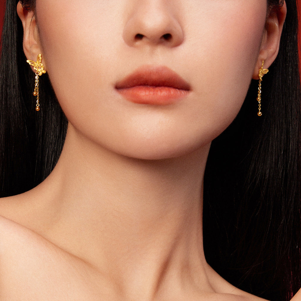 "Princess Wedding" 24K Gold Earrings Butterfly 3.3-3.6g A0922095