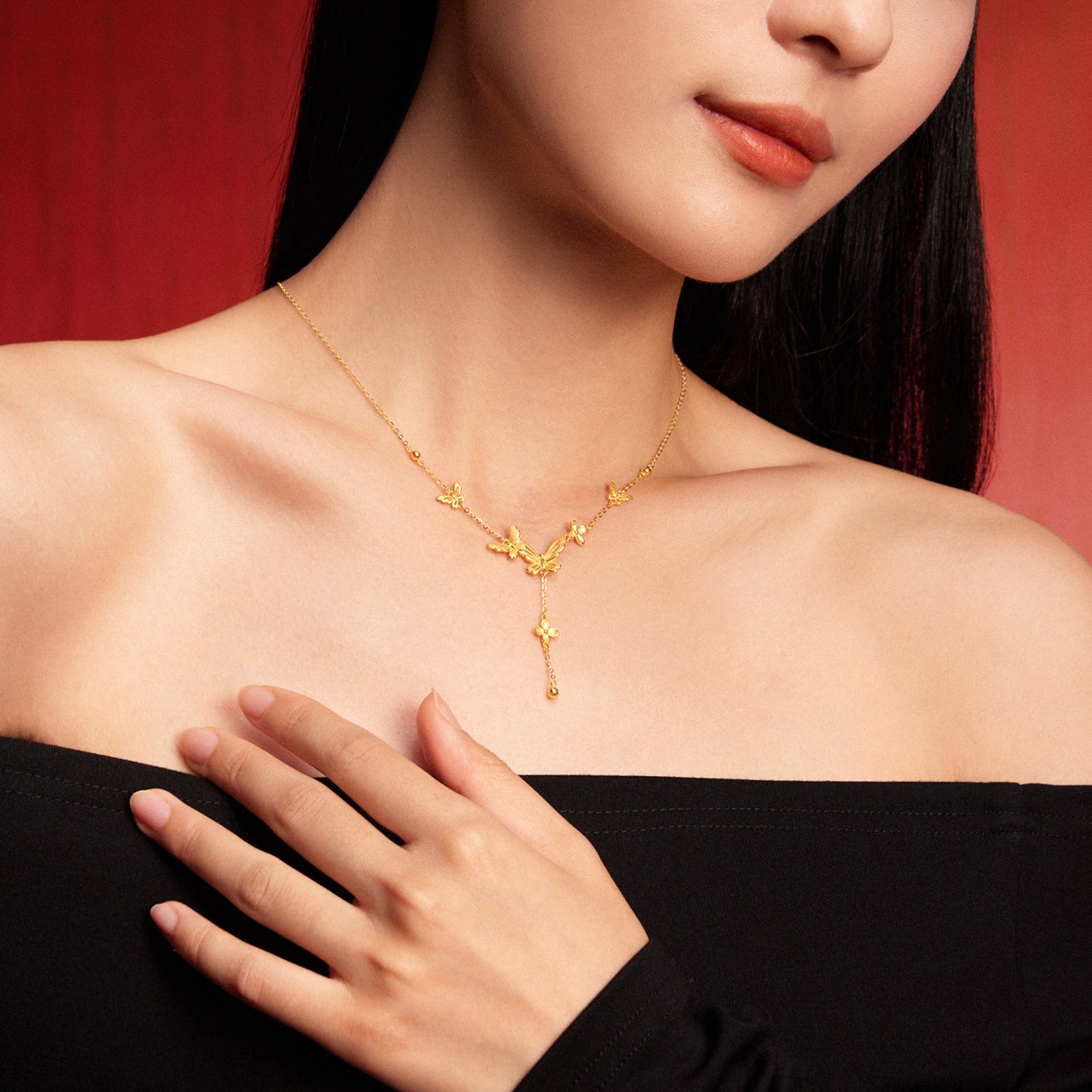 公主婚禮 24K 黃金吊墜項鍊 蝴蝶 7-7.5g A0622097