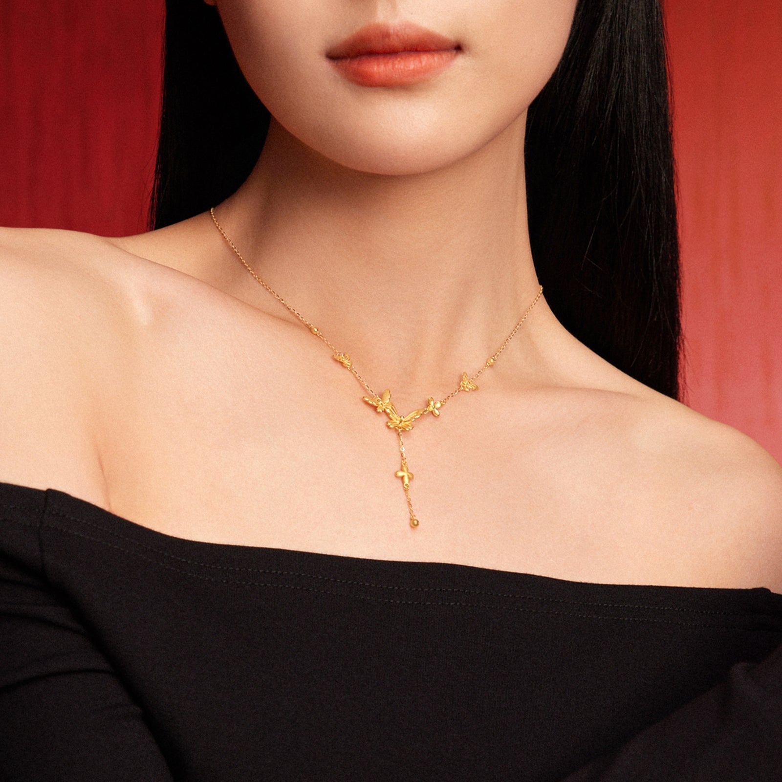 公主婚禮 24K 黃金吊墜項鍊 蝴蝶 7-7.5g A0622097