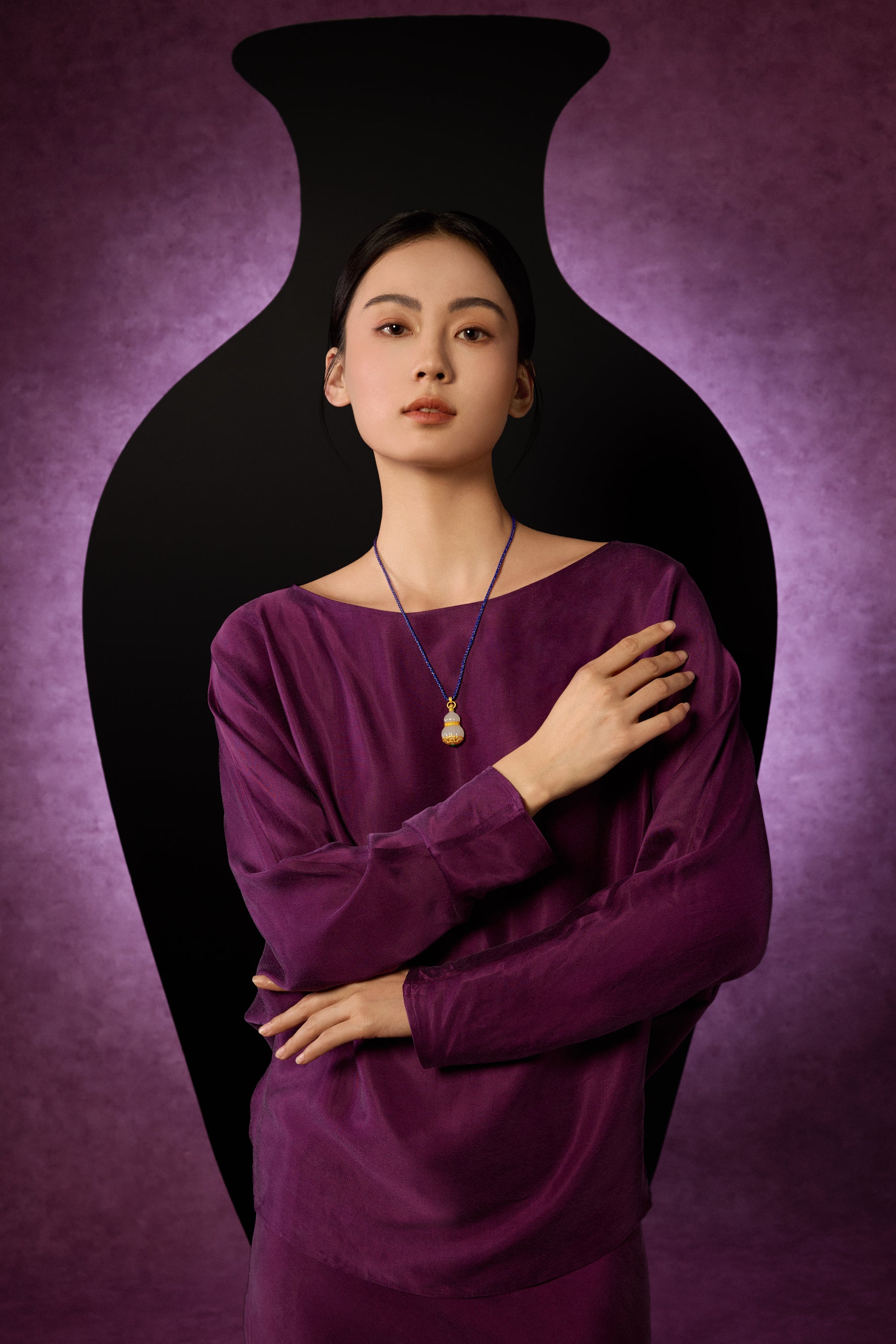 "Chinese Culture Collection - Dan Qing" 24K Gold Pendant Braided Rope Hetian Jade 38.5*18.5mm Gourd 8.5-12g Y0436328