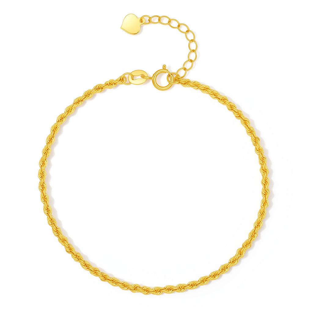 ZHOU LIU FU 18K Solid Gold Rope Chain Diamond Cut Bracelet, 6"-7" Minimalist Italian Jewelry for Women