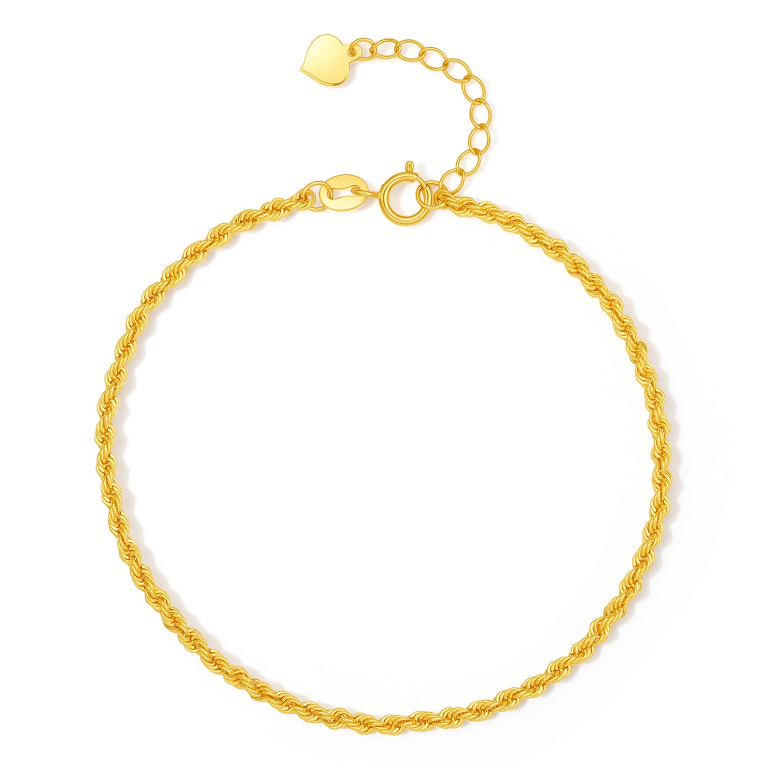 ZHOU LIU FU 18K Solid Gold Rope Chain Diamond Cut Bracelet, 6"-7" Minimalist Italian Jewelry for Women