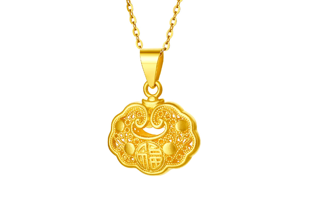 999 24K Gold Pendant Peace Lock 2.9-3.2g A0411640