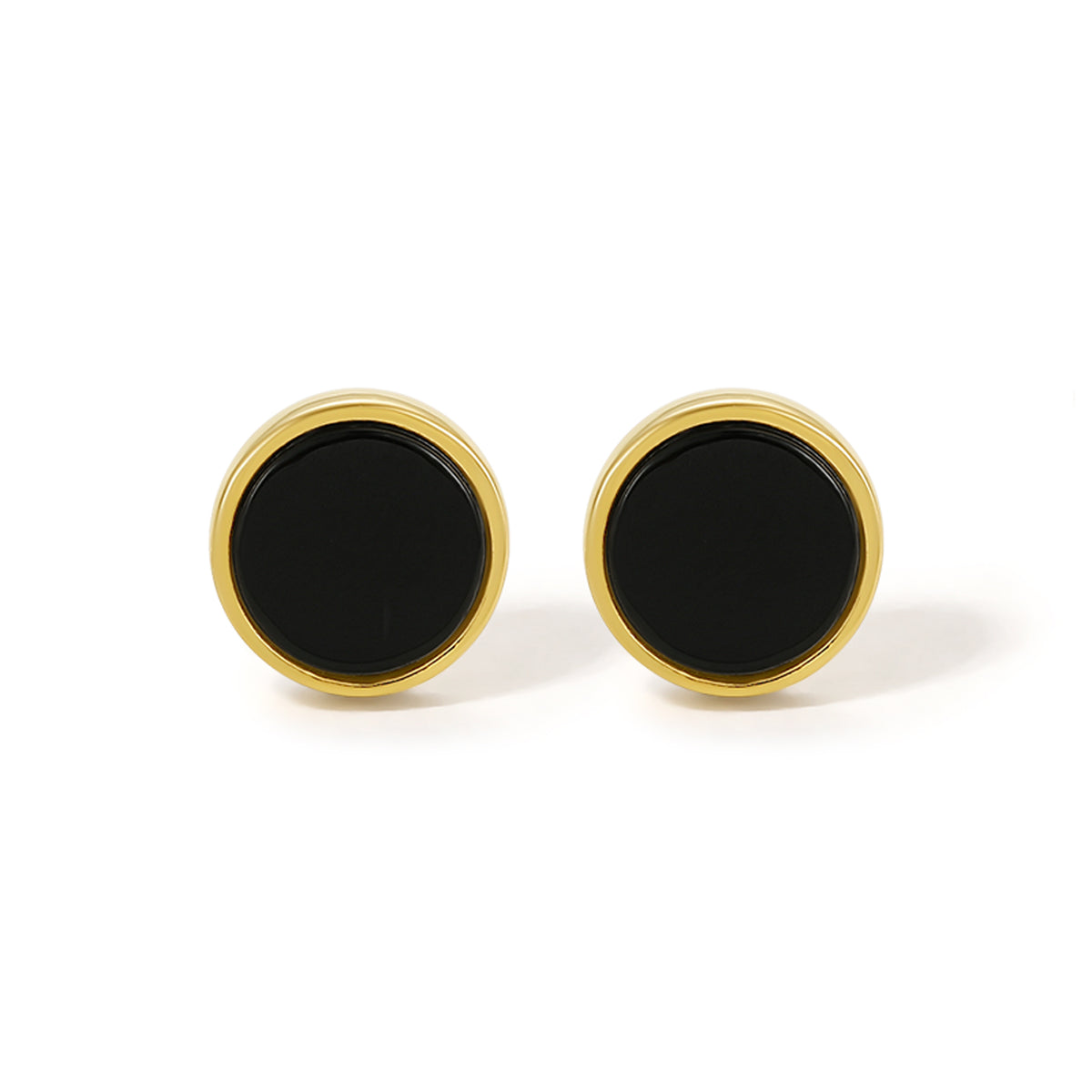 ZHOU LIU FU Stud Earrings for Women Men, 18K Gold Plated Black Onyx Earrings, 6mm Round 925 Sterling Silver Hypoallergenic Earrings J098983